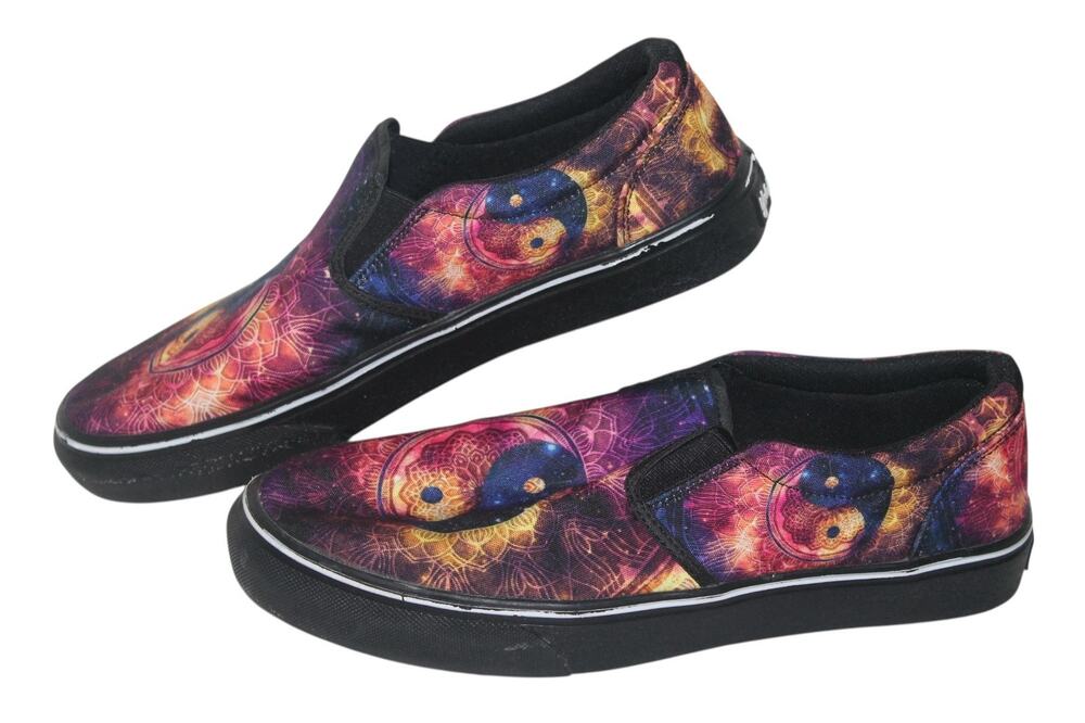 Yes We Vibe Night Yin-Yang Casual Sneakers, Black/Multi, Canvas, Men's Size 9